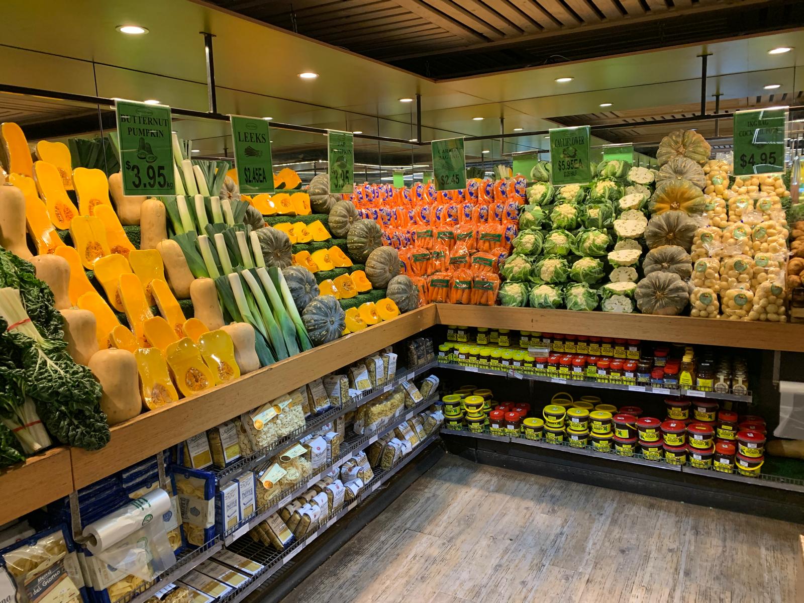 Fresh vegetables and specialty pantry goods inside Harveys